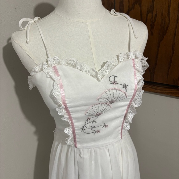 Candi Jones Dresses & Skirts - 70s Vintage Maxi Slip Dress Embroidered Lace Ruffle Trim Cottage Prairie Size 7